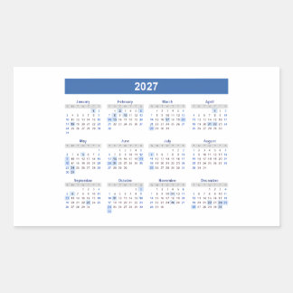 Pegatina Rectangular Calendario mensual rectangular 2027