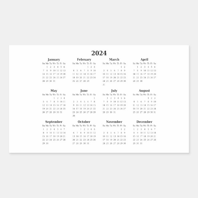 Pegatina Rectangular Calendario Rectangular Mensual de 2024 (Anverso)