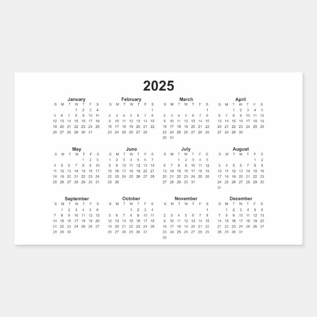 Pegatina Rectangular Calendario Rectangular Mensual de 2025 (Anverso)