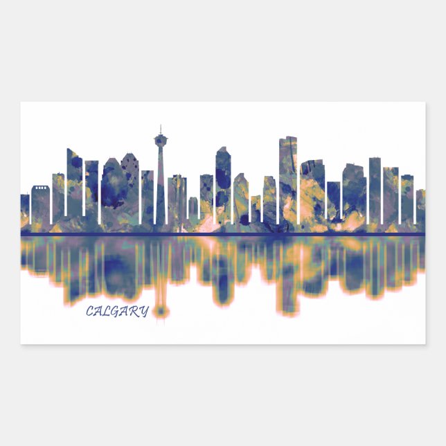 Pegatina Rectangular Calgary Skyline (Anverso)