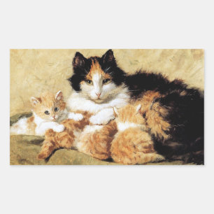 Pegatina Rectangular Calico Cat Kittens Vintage Henriette Ronner Knip