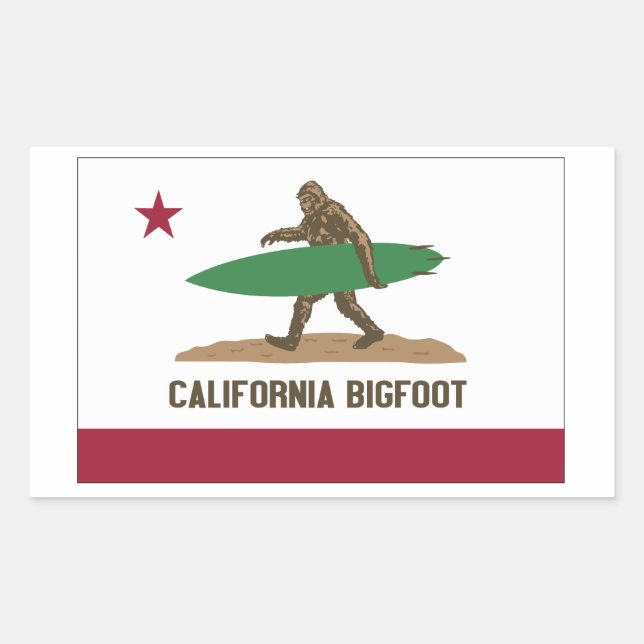 Pegatina Rectangular California que practica surf Bigfoot Shortboard (Anverso)