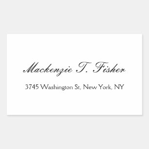 Pegatina Rectangular Caligrafía clásica Elegante Plata Simple Blanco