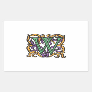 Pegatina Rectangular Caligrafía medieval Letra elegante W