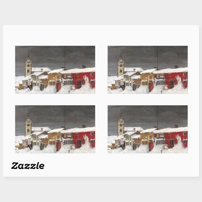 Pegatina Rectangular Calle de Røros en invierno (1903) (Hoja)