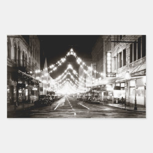Pegatina Rectangular Calle Fuerte de Honolulu en 1942 de noche