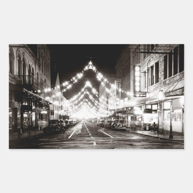 Pegatina Rectangular Calle Fuerte de Honolulu en 1942 de noche (Anverso)