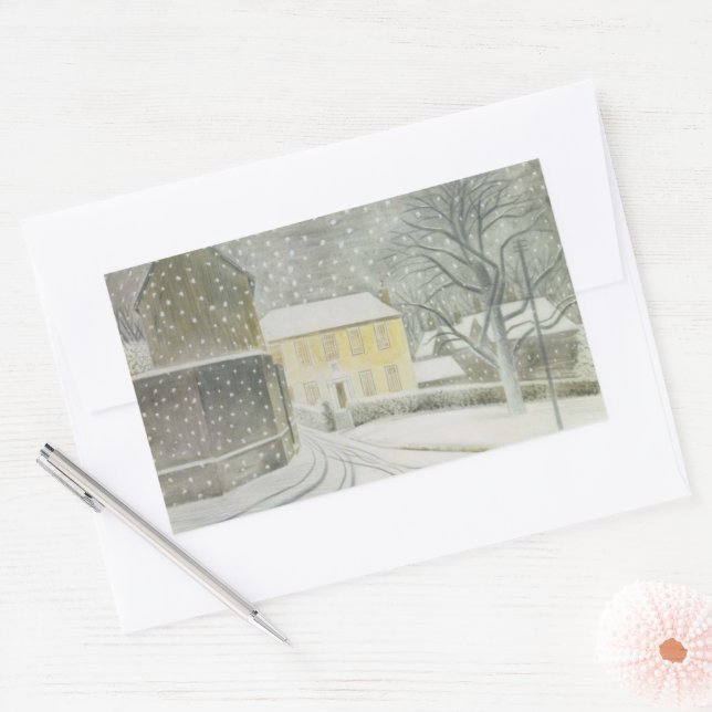 Pegatina Rectangular Calle Halstead en Nieve (por Eric Ravilious) (Sobre)