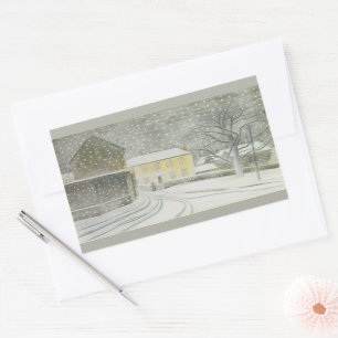 Pegatina Rectangular Calle Halstead en Nieve (por Eric Ravilious)