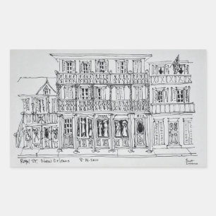 Pegatina Rectangular Calle real, barrio francés   Nueva Orleans