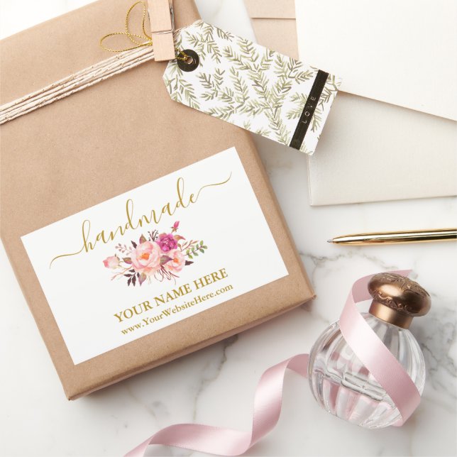 Pegatina Rectangular Calligrafía Acuarela Floral Rosa Jabón artesanal (Regalar)