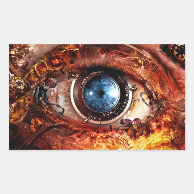 Pegatina Rectangular Cámara Ojo Steampunk (Anverso)