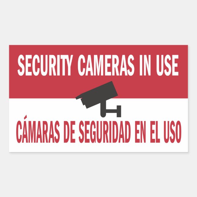 Pegatina Rectangular Cámaras de seguridad en uso inglés bilingüe en esp (Anverso)