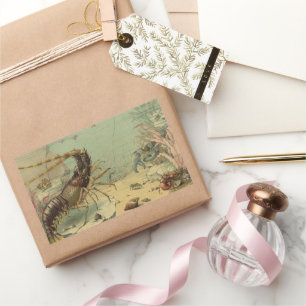 Pegatina Rectangular Camarones, vida marina submarina, animales marinos