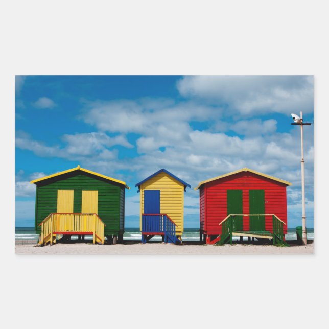 Pegatina Rectangular Cambia de habitación. Playa Muizenberg, Ciudad del (Anverso)