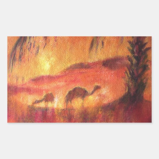 Pegatina Rectangular Camels in the desert of Sahara