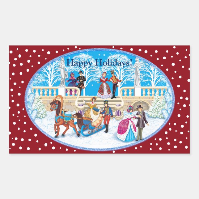 Pegatina Rectangular Camino de invierno (Anverso)