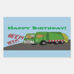 Pegatina Rectangular Camión de basura de cumpleaños