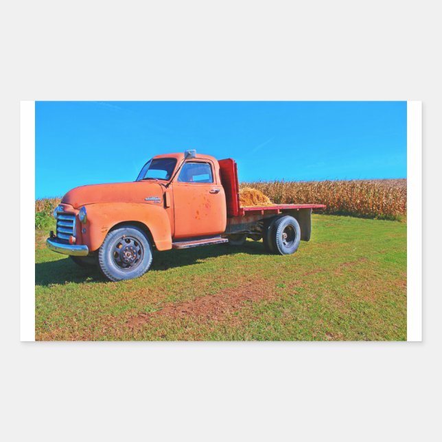 Pegatina Rectangular Camión de época (Anverso)