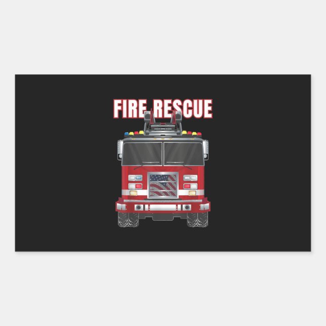 Pegatina Rectangular Camión del Departamento de Bomberos de Rescate de  (Anverso)