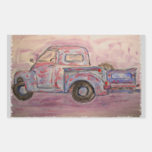 Pegatina Rectangular camioneta anticuada azul patina