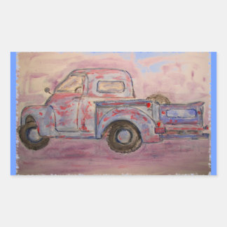 Pegatina Rectangular camioneta anticuada azul patina