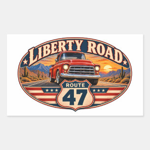 Pegatina Rectangular Camioneta Vintage Liberty Road Ruta 47