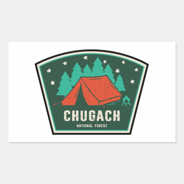 Pegatina Rectangular Campamento forestal nacional de Chugach (Anverso)