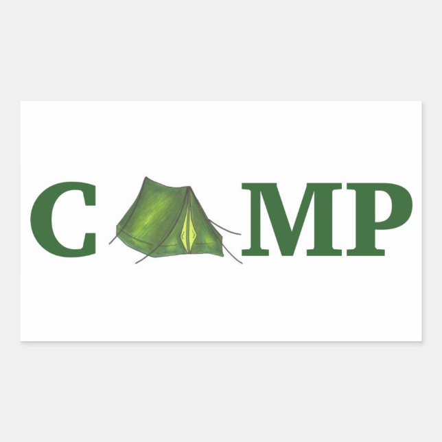 Pegatina Rectangular Campamento Green Tent Summer Camping Equipos de Se (Anverso)