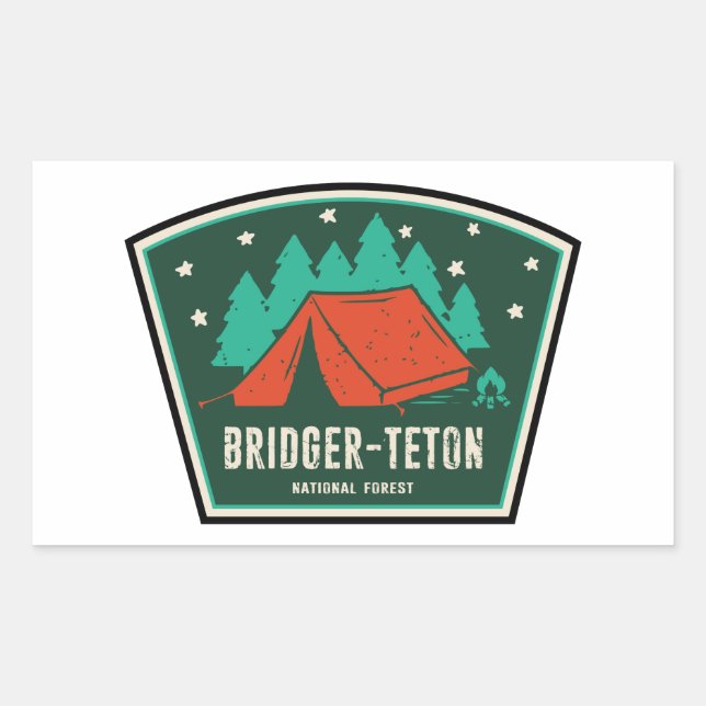 Pegatina Rectangular Camping Forestal Nacional Bridger-Teton (Anverso)