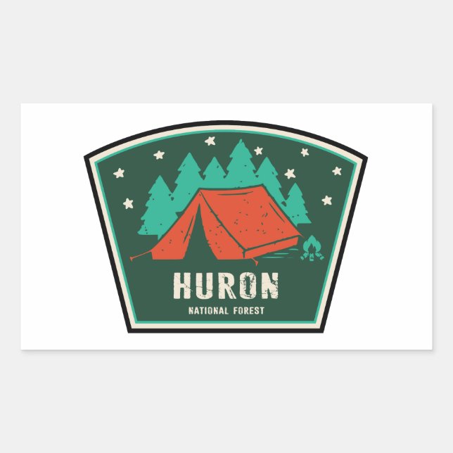 Pegatina Rectangular Camping Forestal Nacional Huron (Anverso)