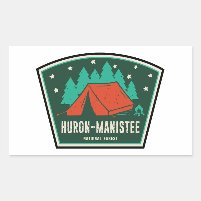 Pegatina Rectangular Camping Forestal Nacional Huron-Manistee (Anverso)