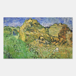 Pegatina Rectangular Campo con montones de trigo de Vincent van Gogh