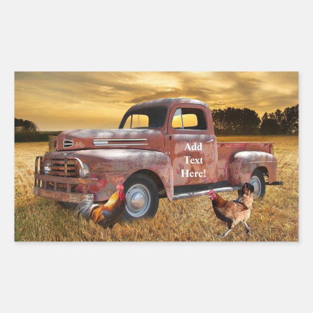 Pegatina Rectangular Campo de cultivo Hen de gallo rojo antiguo Sunset (Anverso)