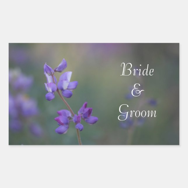 Pegatina Rectangular Campo de Lupine Bride y Groom (Anverso)