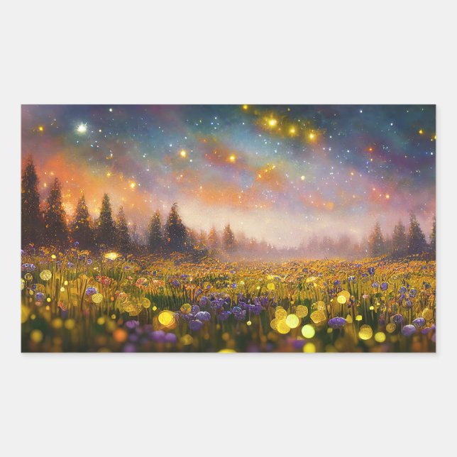 Pegatina Rectangular Campos de cristal y cielos estrellados (Anverso)