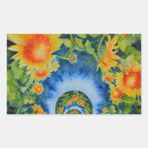 Pegatina Rectangular Campos de girasol para siempre
