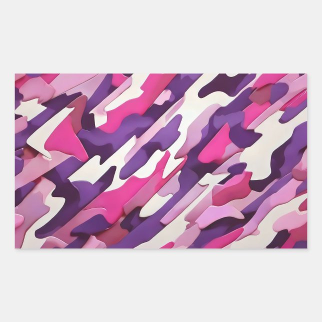 Pegatina Rectangular camuflaje blanco rosa morado brillante (Anverso)