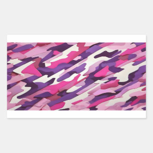 Pegatina Rectangular camuflaje blanco rosa morado brillante