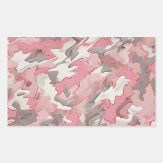Pegatina Rectangular camuflaje gris blanco rosa (Anverso)