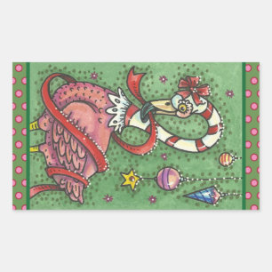 Pegatina Rectangular CAÑA DE AZÚCAR ROPA DE FLAMINGO CHRISTMAS PINTA Ho