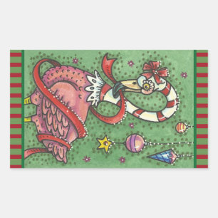 Pegatina Rectangular CAÑA DE AZÚCAR ROPA DE FLAMINGO CHRISTMAS PINTA Ho