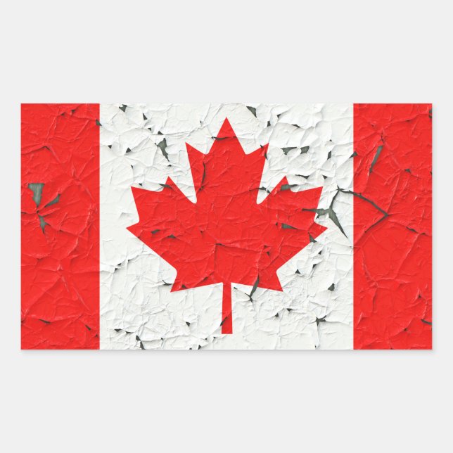 Pegatina Rectangular Canadian Red Maple Leaf CANADA Peeling Paint style (Anverso)
