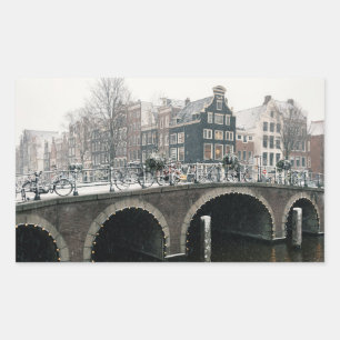 Pegatina Rectangular Canal de Ámsterdam en invierno
