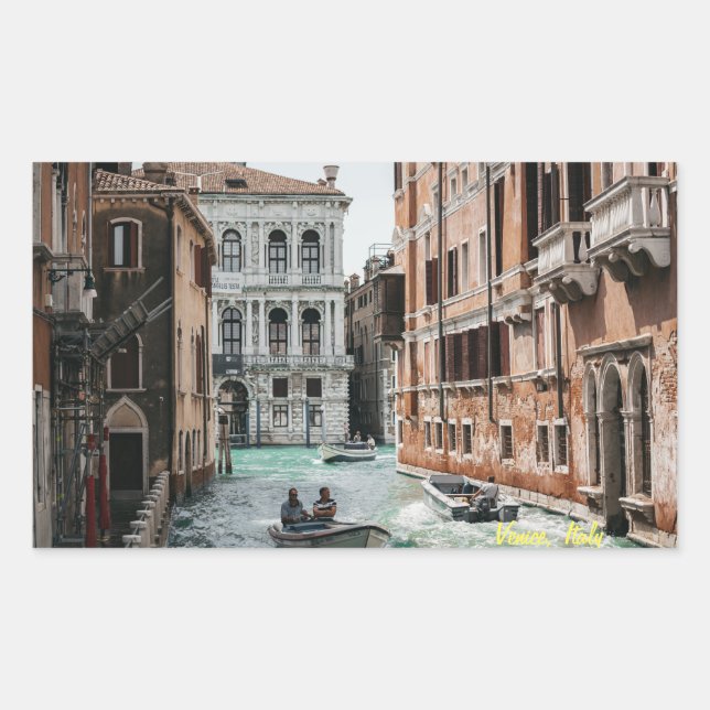 Pegatina Rectangular Canal de Barco de Venecia (Anverso)