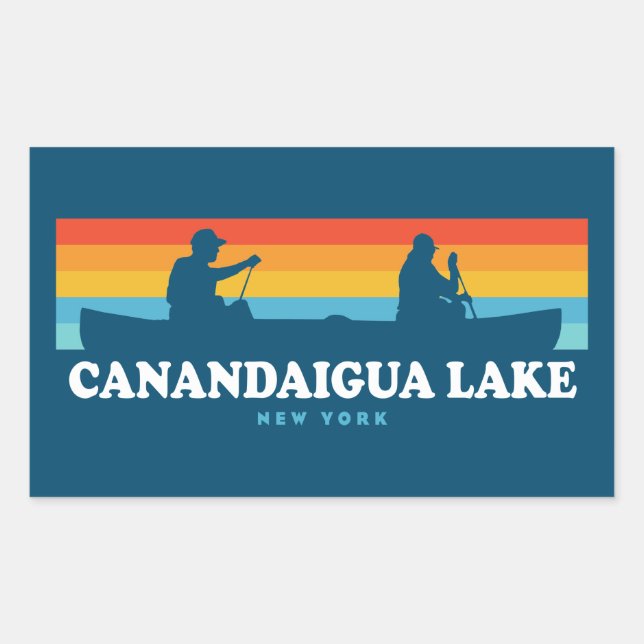 Pegatina Rectangular Canandaigua Lago New York Canoe (Anverso)
