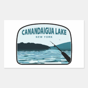 Pegatina Rectangular Canandaigua Lake New York Fshing Rod