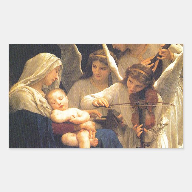 Pegatina Rectangular Canción de los Ángeles, William-Adolphe Bouguereau (Anverso)