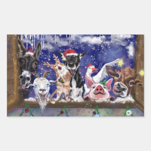 Pegatina Rectangular Canción de navidades - Fiesta de animales