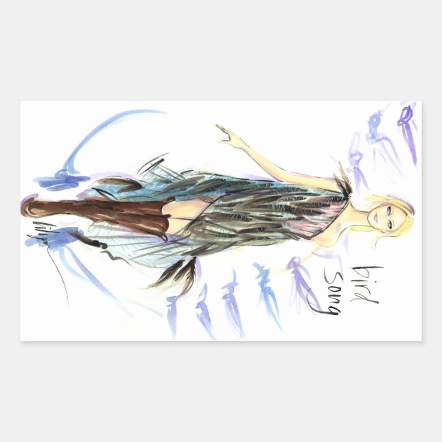 Pegatina Rectangular Canción de pájaro (Anverso)